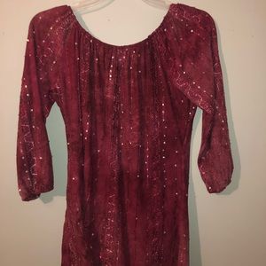 burgundy off the shoulder long sleeve shirt